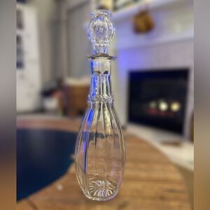 Mid Century Clear Pressed Glass Tulip Top Decanter 14.5” High